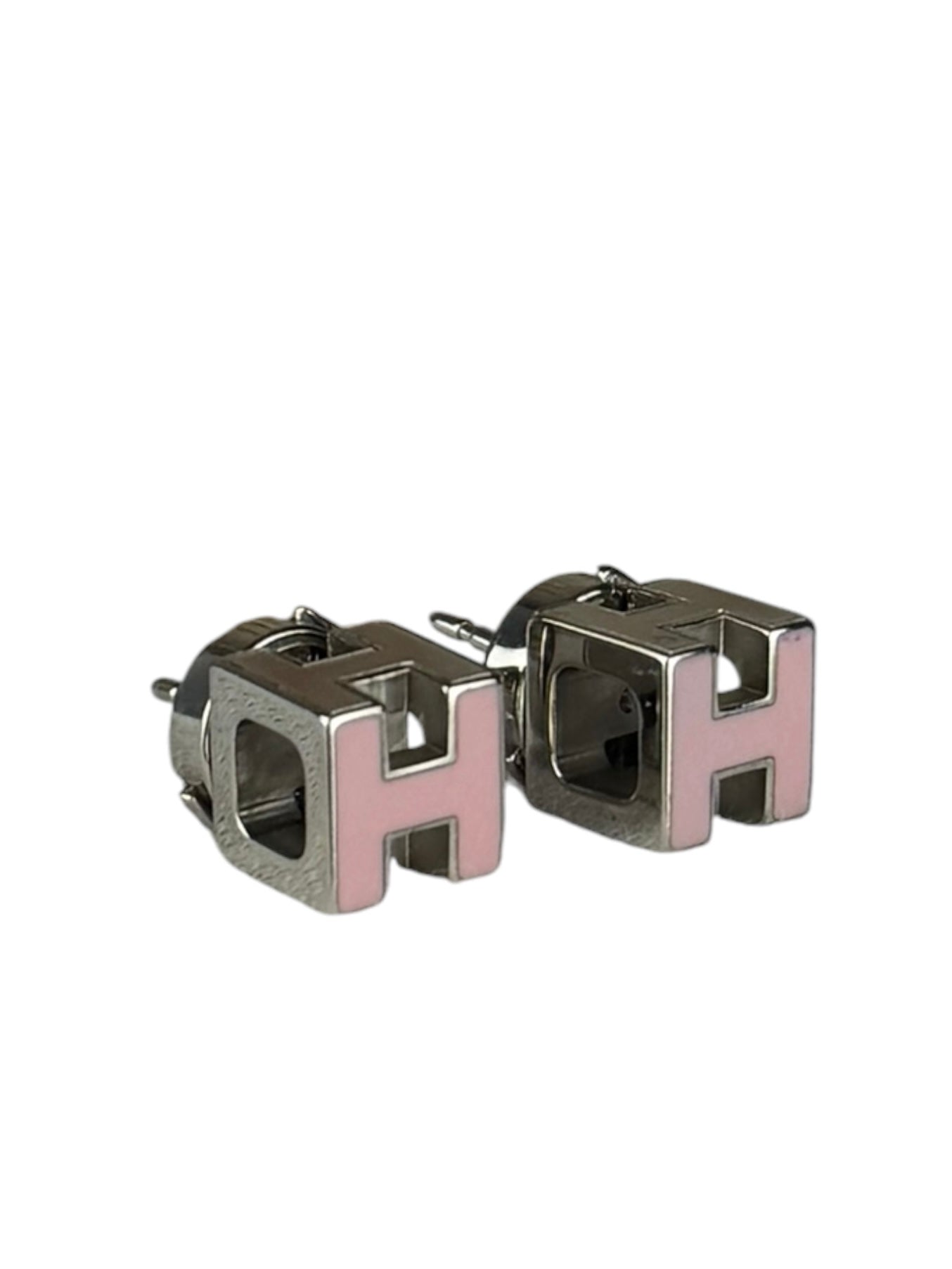 Hermes Silver Pink H Studded Earrings