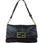 Fendi Black Pebbled Leather Mia Flap Bag