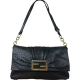 Fendi Black Pebbled Leather Mia Flap Bag