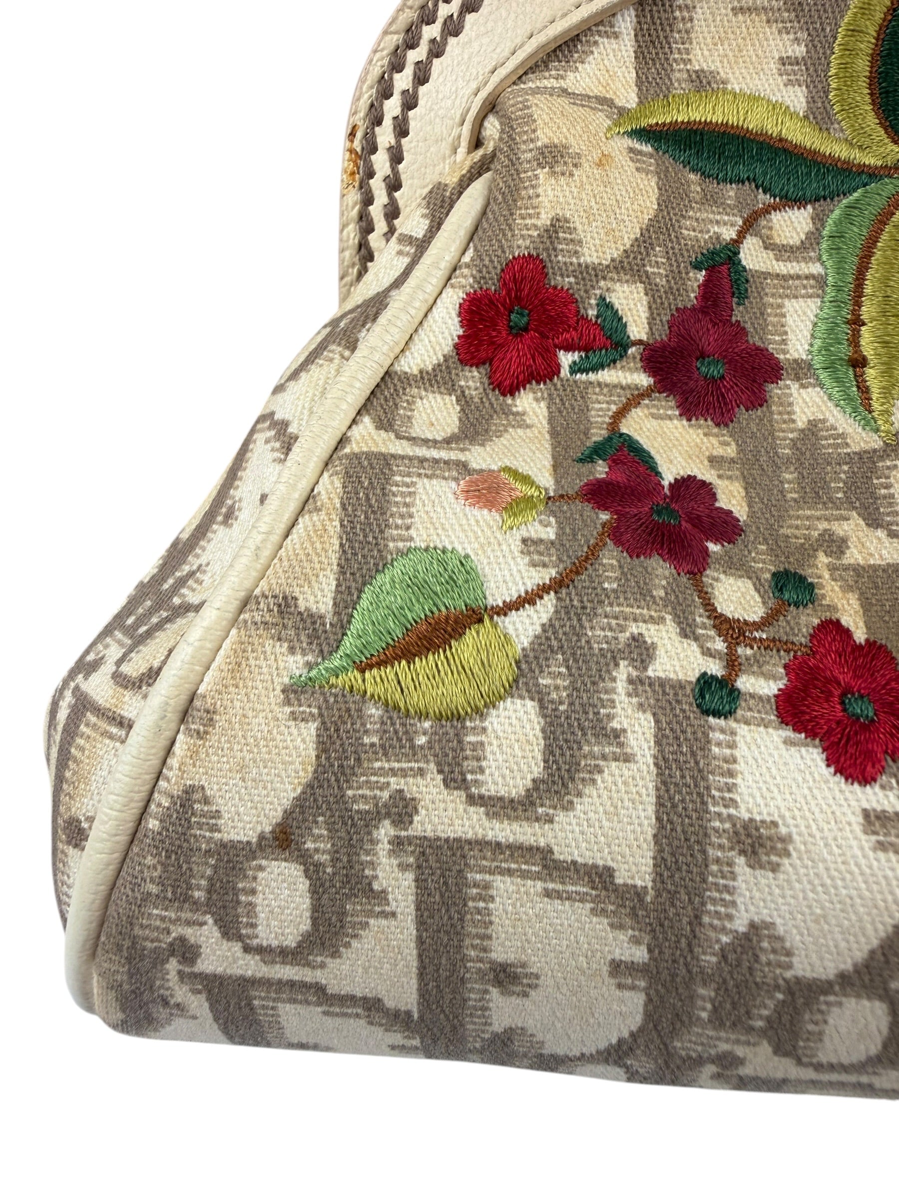 Christian Dior Vintage Monogram Flower Frame Satchel Hand Bag