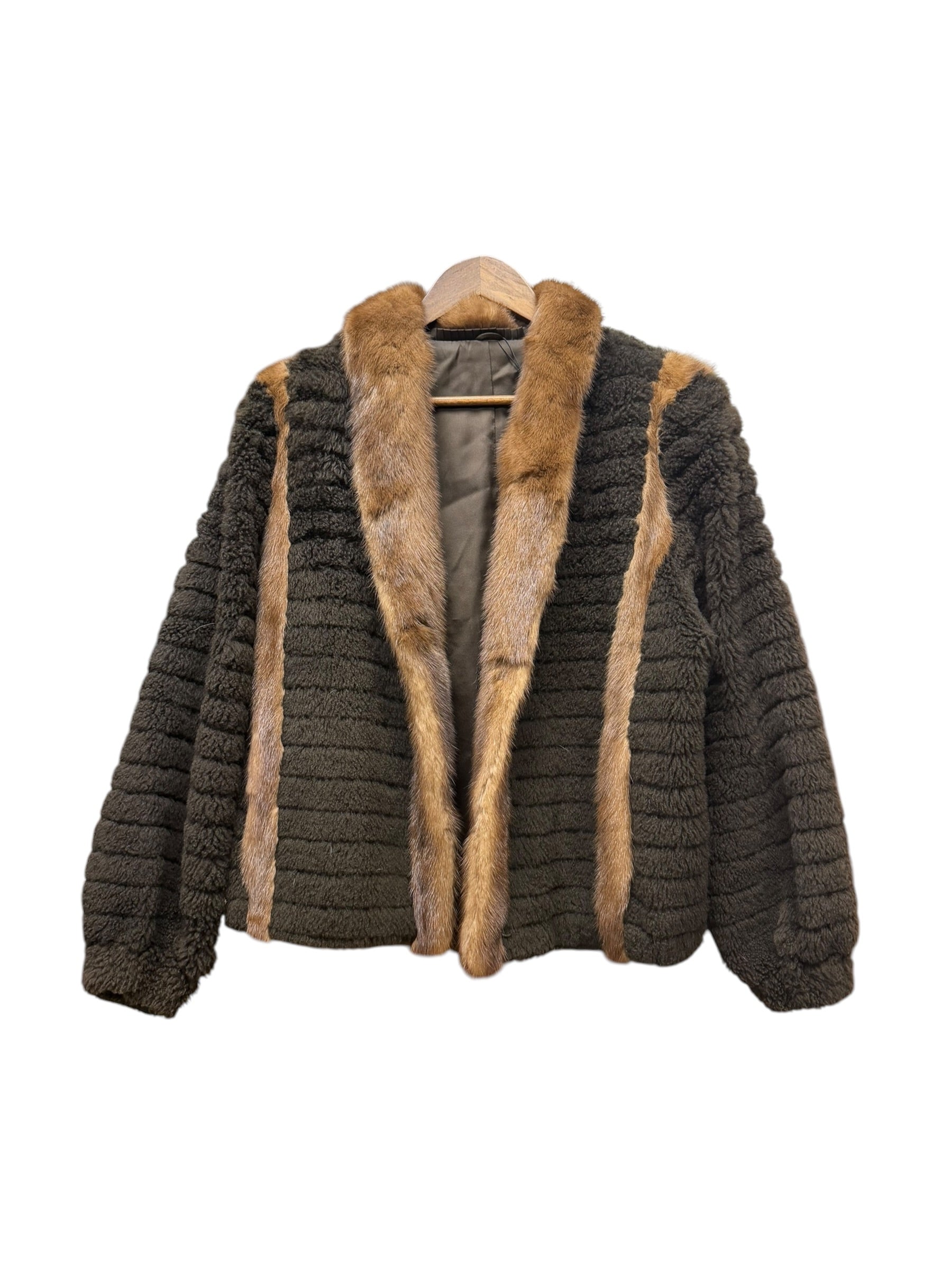Vintage Brown Sherpa Fur Trimmed Coat