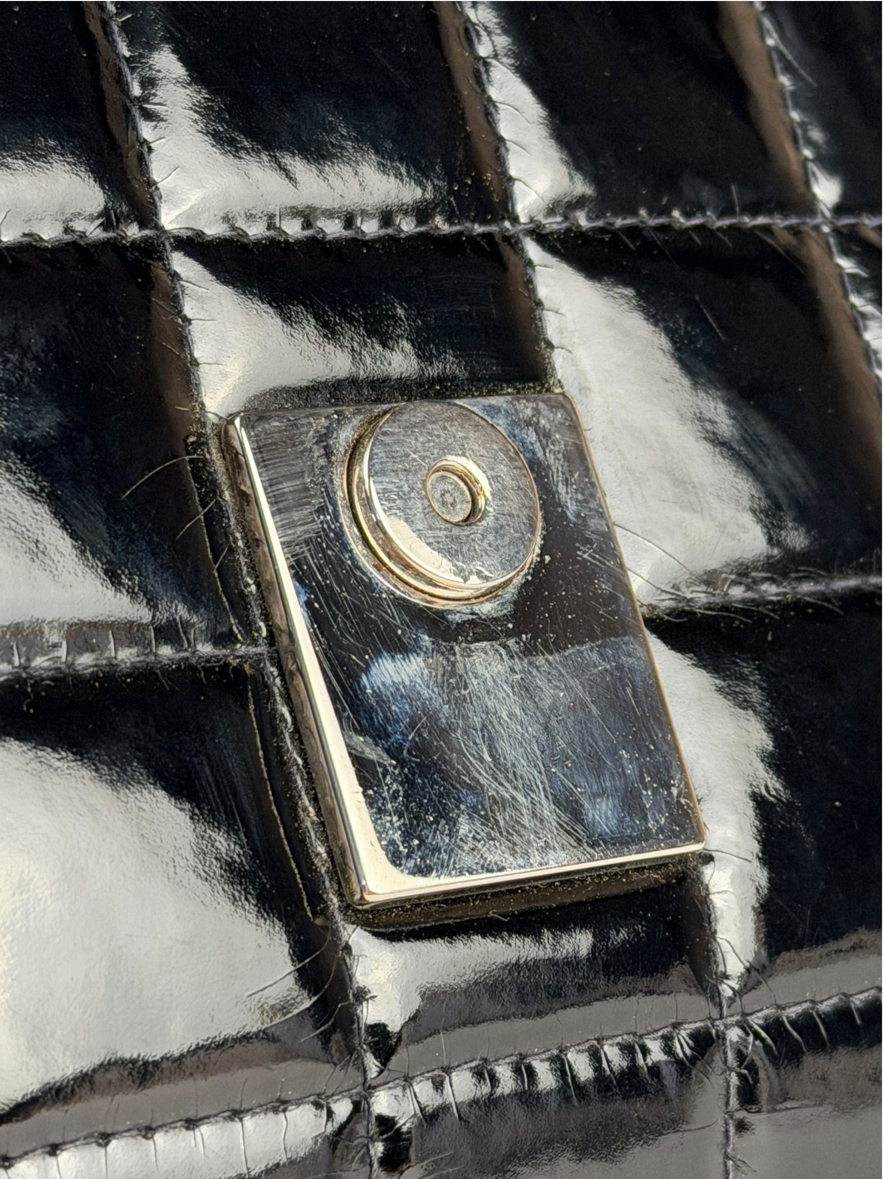 Chanel Black Patent Leather Chocolate Bar Flap Bag 2000