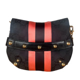 Gucci GG Black/Pink Canvas Horsebit Chain Shoulder Bag