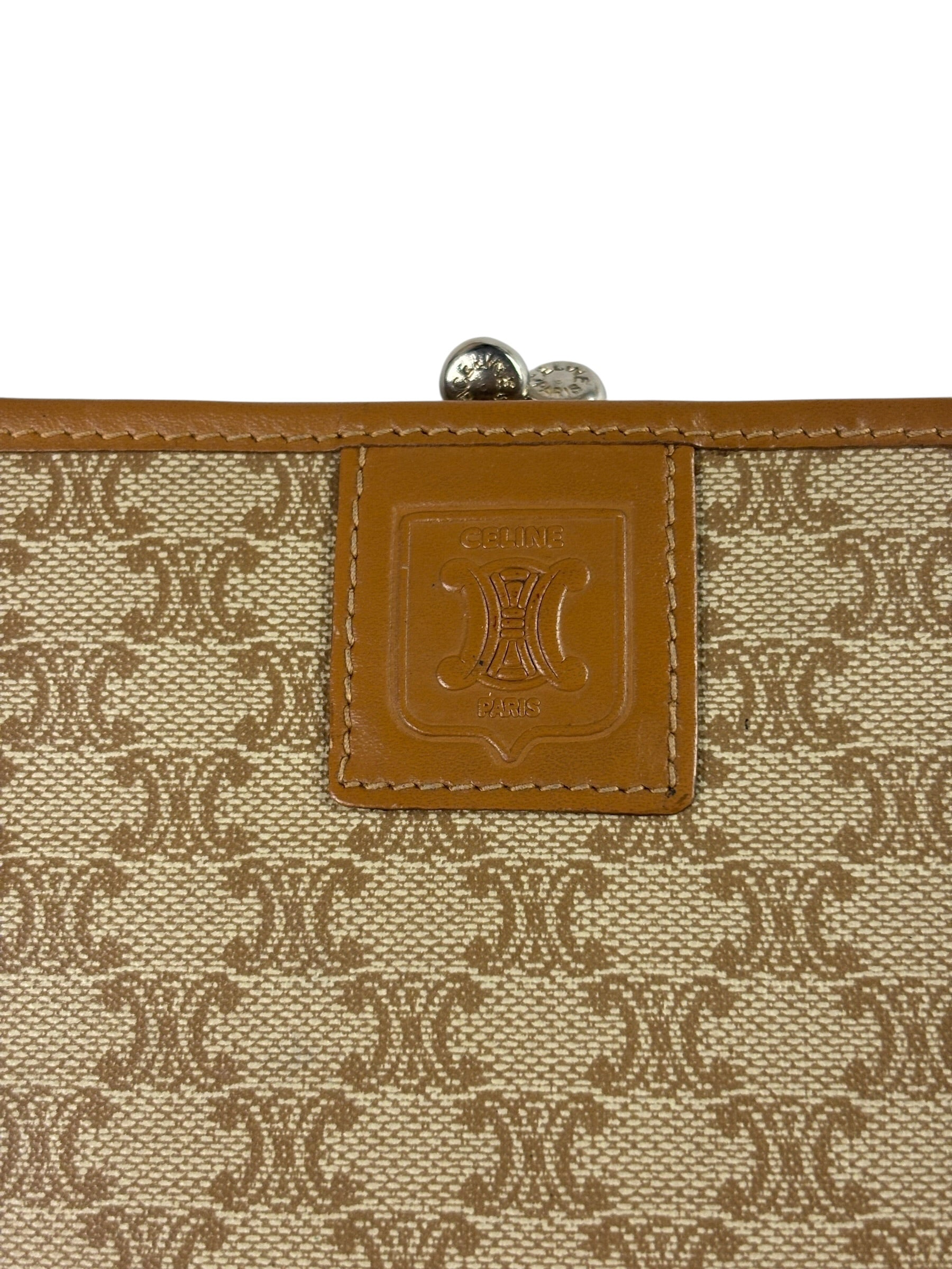 Celine Vintage Brown Leather Macadam Bi-Fold/Kiss-Lock Coin Wallet