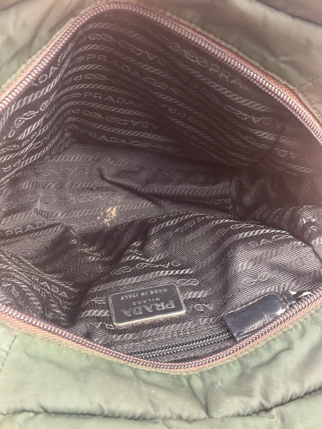 Prada Green/Brown Leather Trim/Nylon Tote