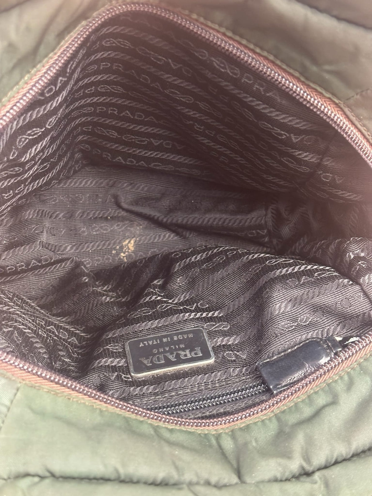 Prada Green/Brown Leather Trim/Nylon Tote