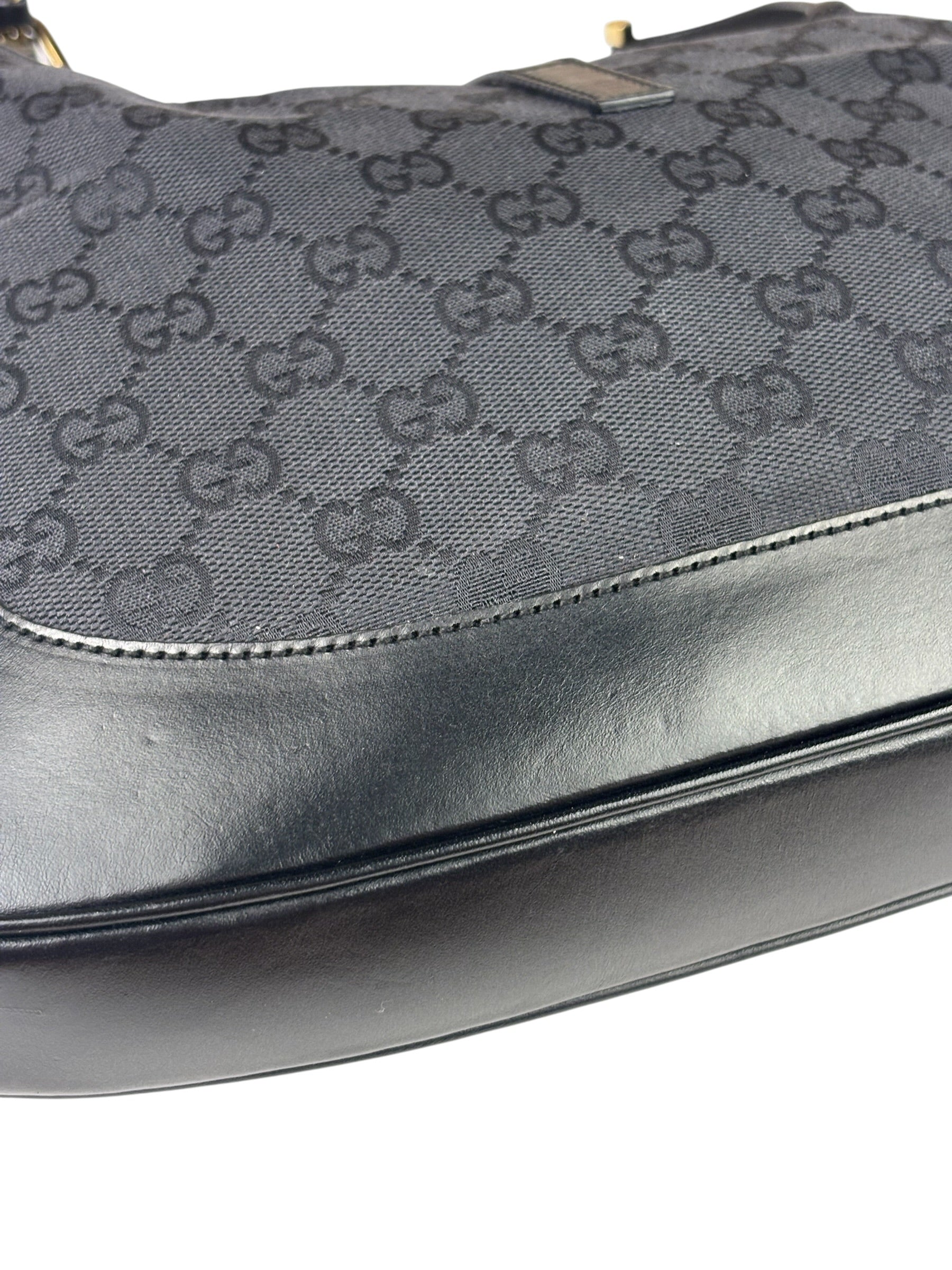 Gucci Black/Grey Leather Trim Jackie Hobo Bag