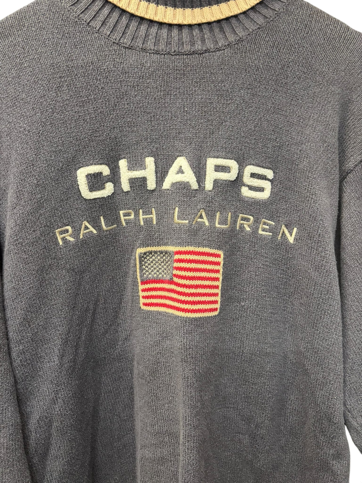 Vintage Chaps by Ralph Lauren Chenille Turtleneck Knit Sweater Grey