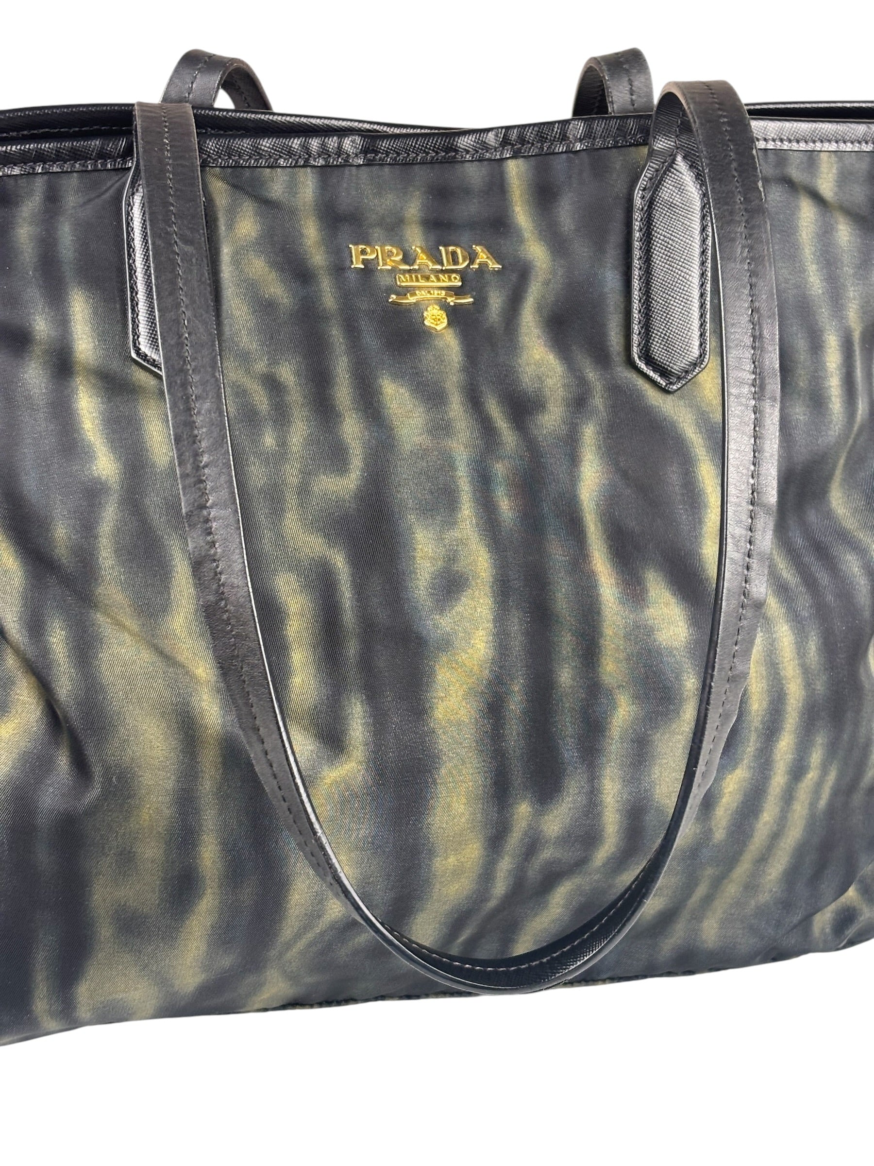Prada Green/Black Nylon Tessuto Stampato Shoulder Bag