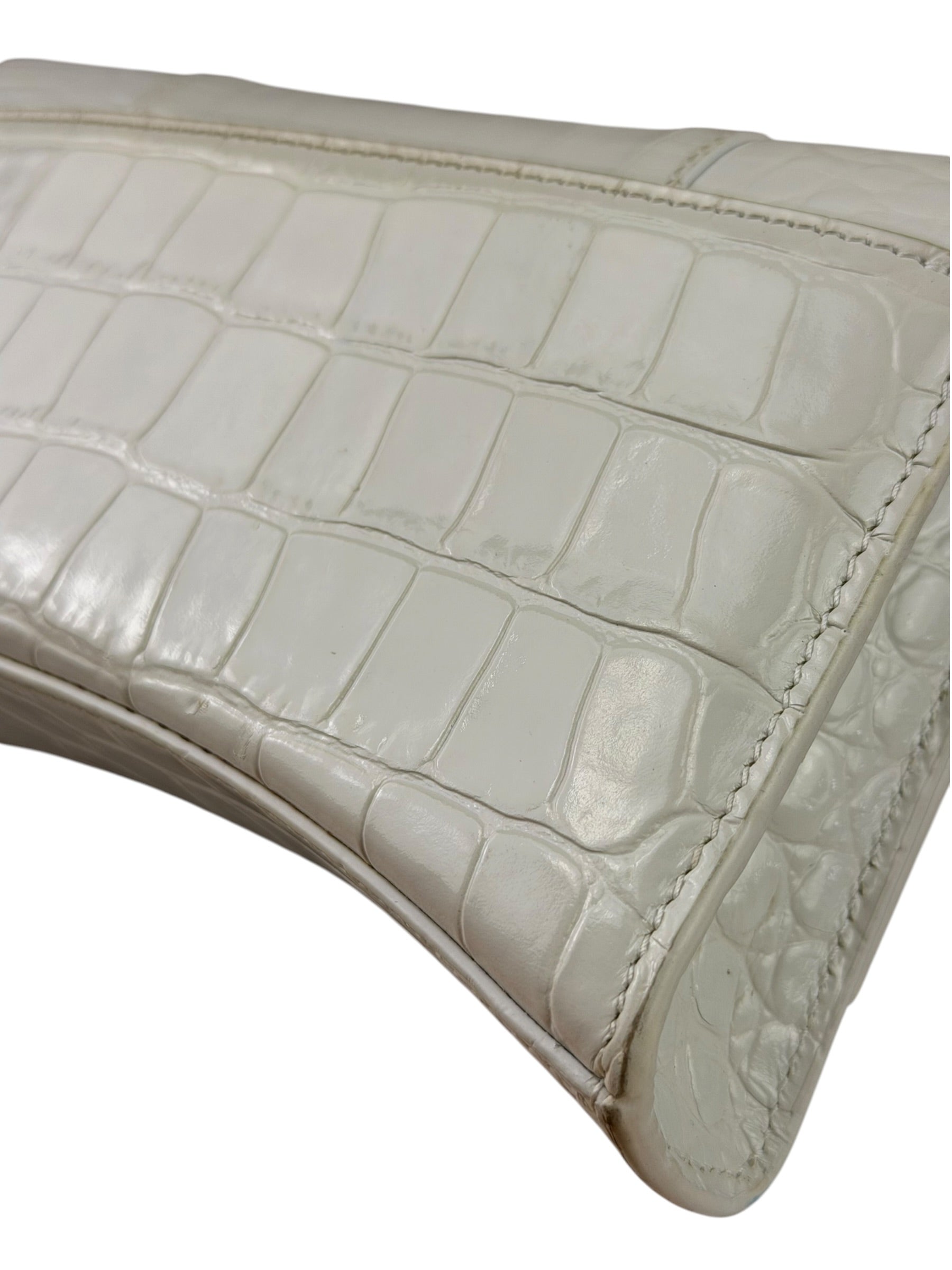 Balenciaga White Crocodile Embossed Hourglass Wallet On Chain