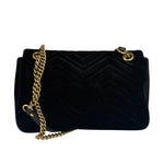 Gucci Black Velvet Marmont Floral Embroidered Shoulder Bag