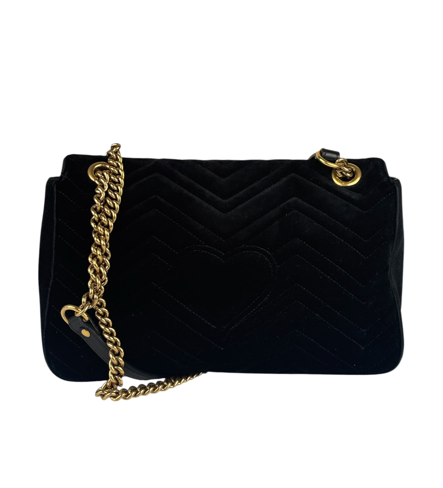 Gucci Black Velvet Marmont Floral Embroidered Shoulder Bag