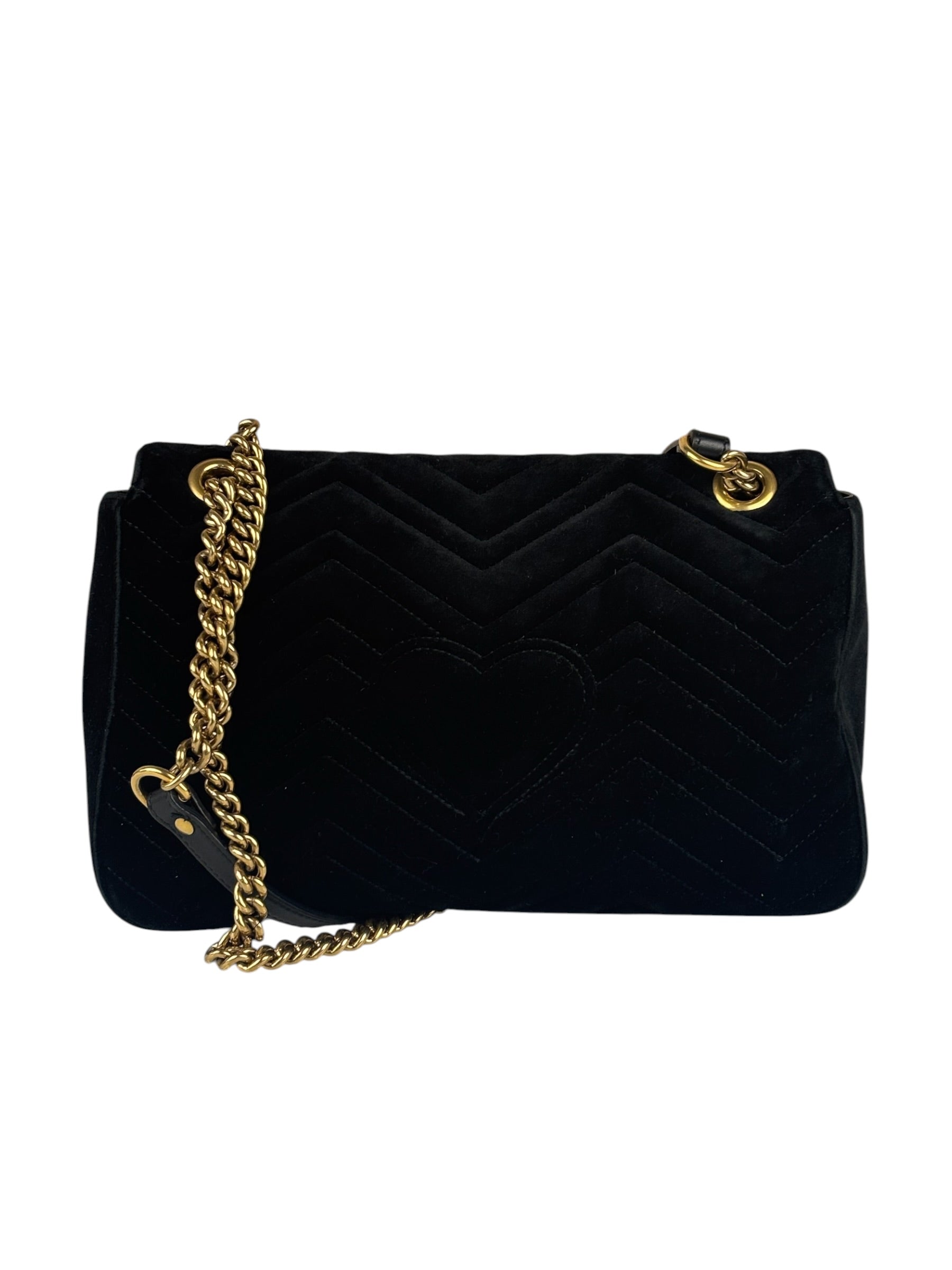 Gucci Black Velvet Marmont Floral Embroidered Shoulder Bag