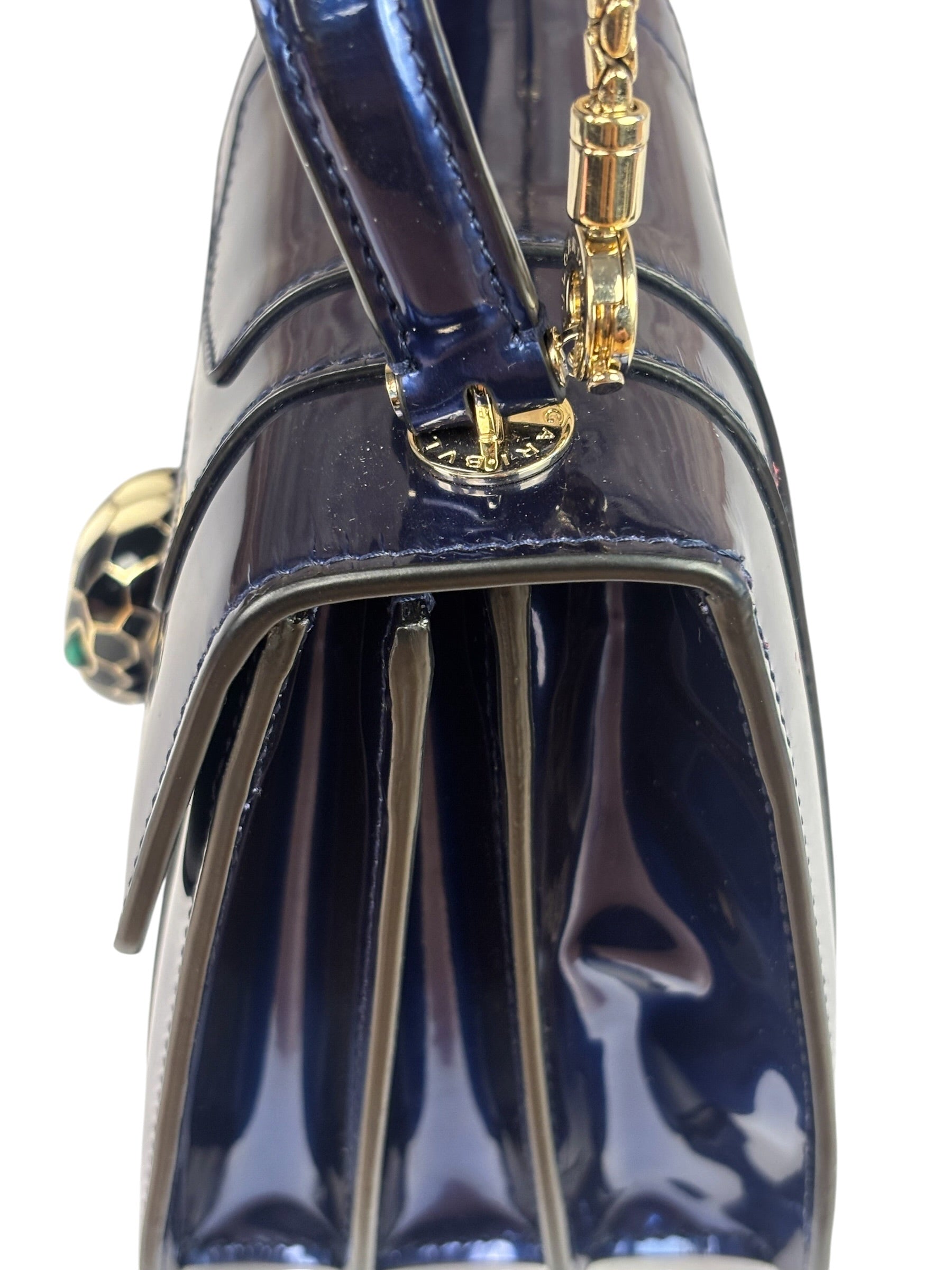 Bvlgari Shiny Blue Patent Leather Serpenti Forever Two-Way Bag
