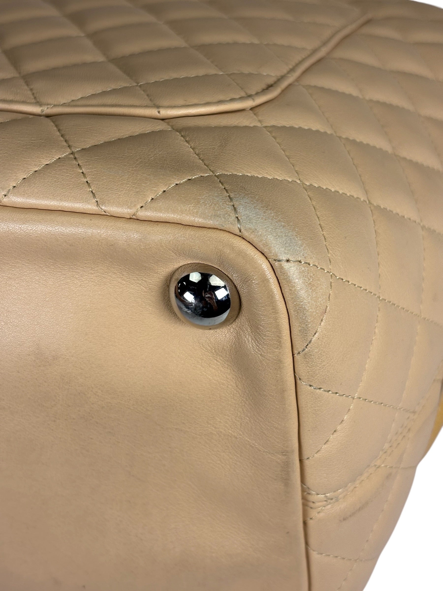 Chanel Beige Quilted Lambskin Linge Cambon Tote2005