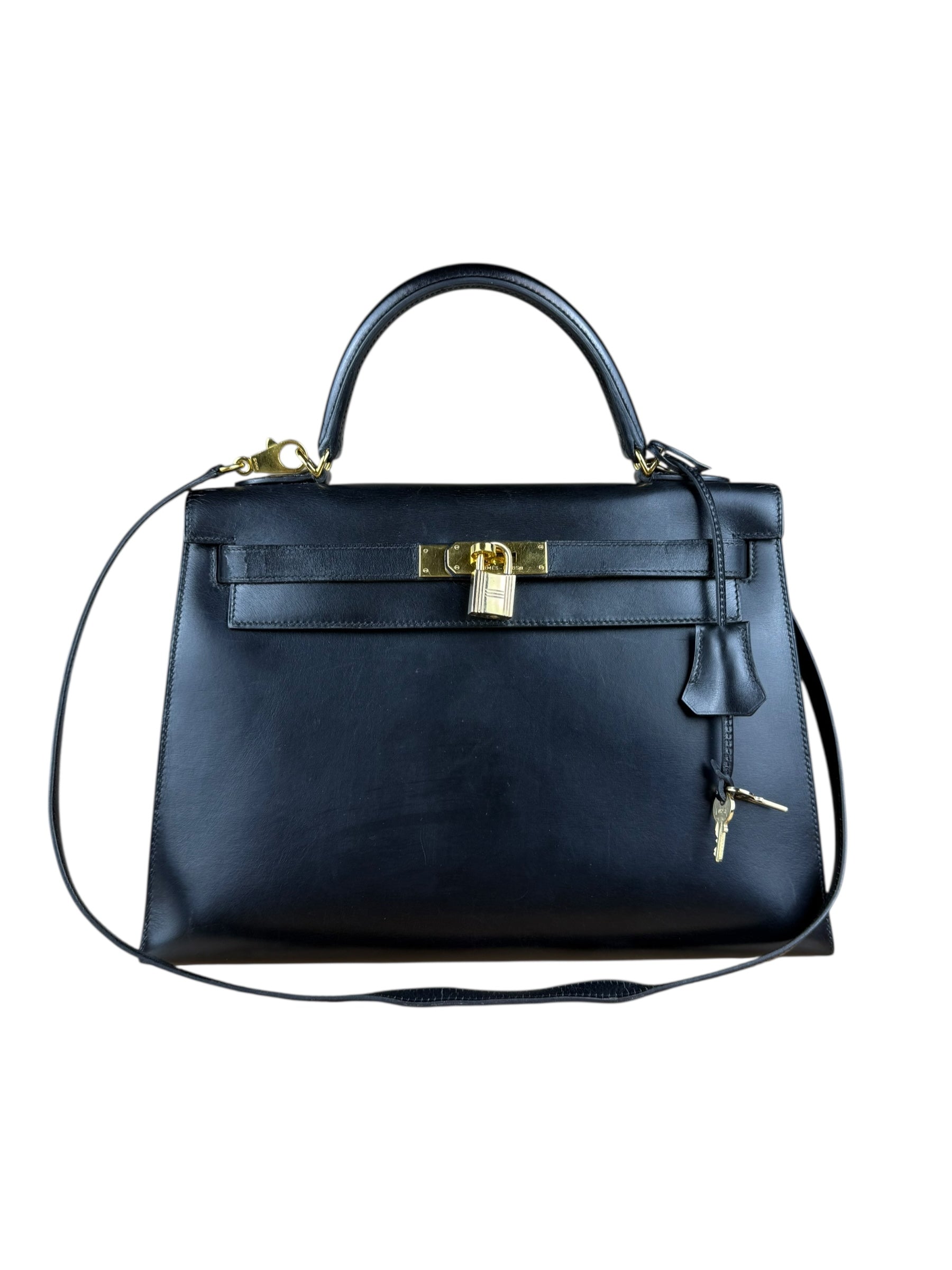 Hermes Kelly 32 Black Box Leather 1991