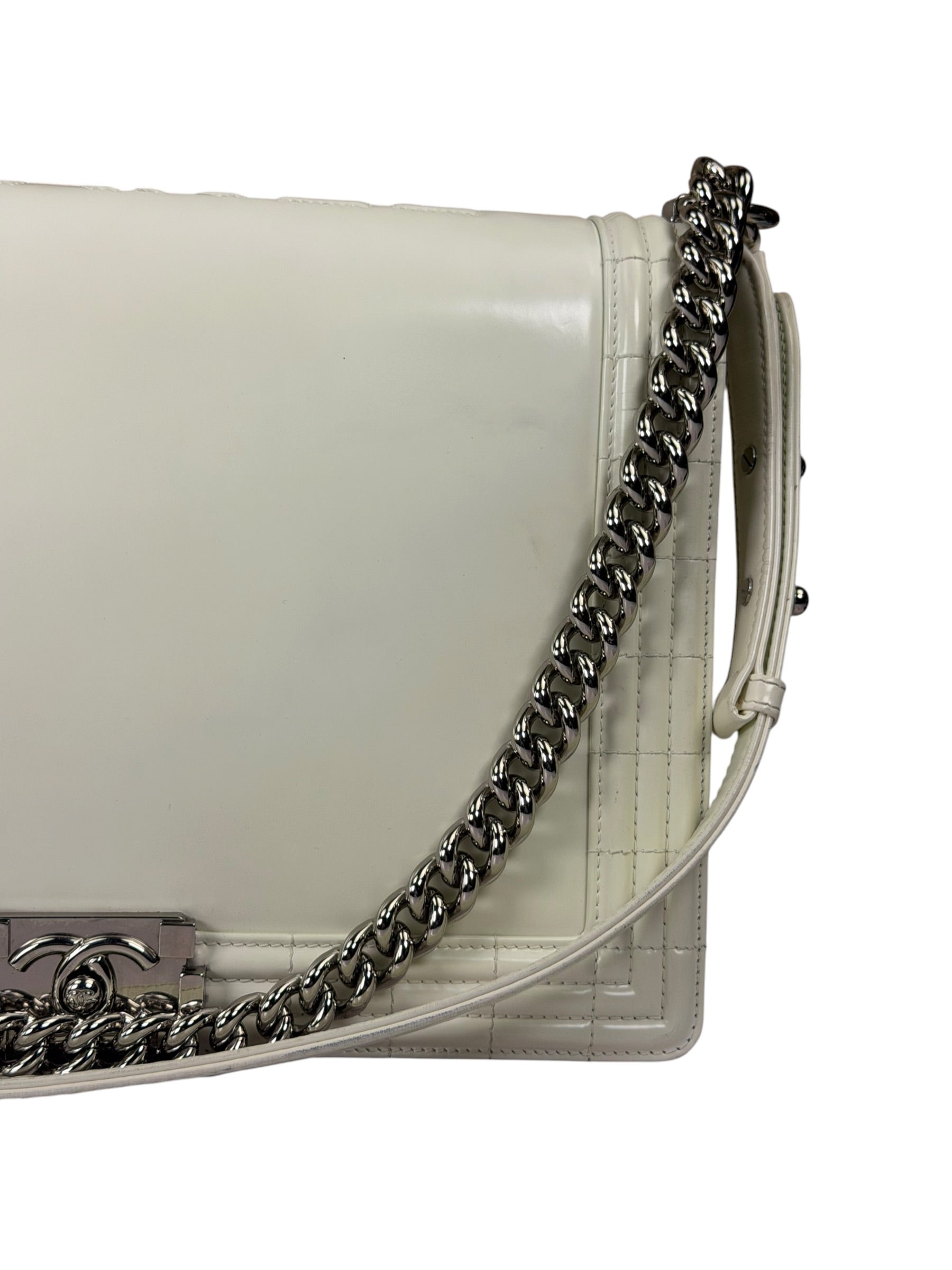 Chanel White Brushed Leather L Boy Bag 2012