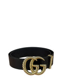 Gucci GG Black Golden Buckle Marmont Torchon Leather Belt